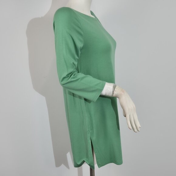 Eileen Fisher Women's Tunic Size XS Boat Neck Slit Side Long Length Top Green 60 - Picture 3 of 10